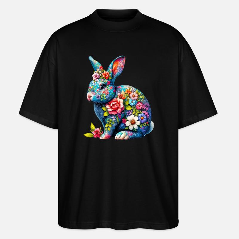 Hase mit Blumen geschmückt - Stanley/Stella Oversized Unisex Bio T-Shirt Blaster 2.0 - Schwarz