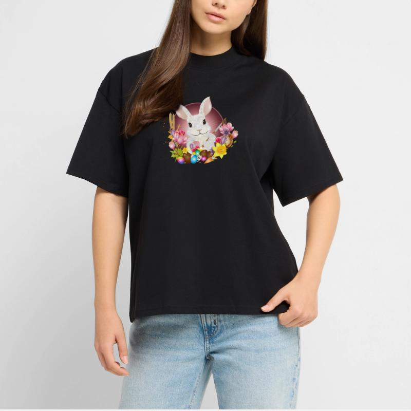white rabbit with easter eggs as easter bunny Stanley/Stella Oversized Unisex Organic T-shirt Blaster 2.0