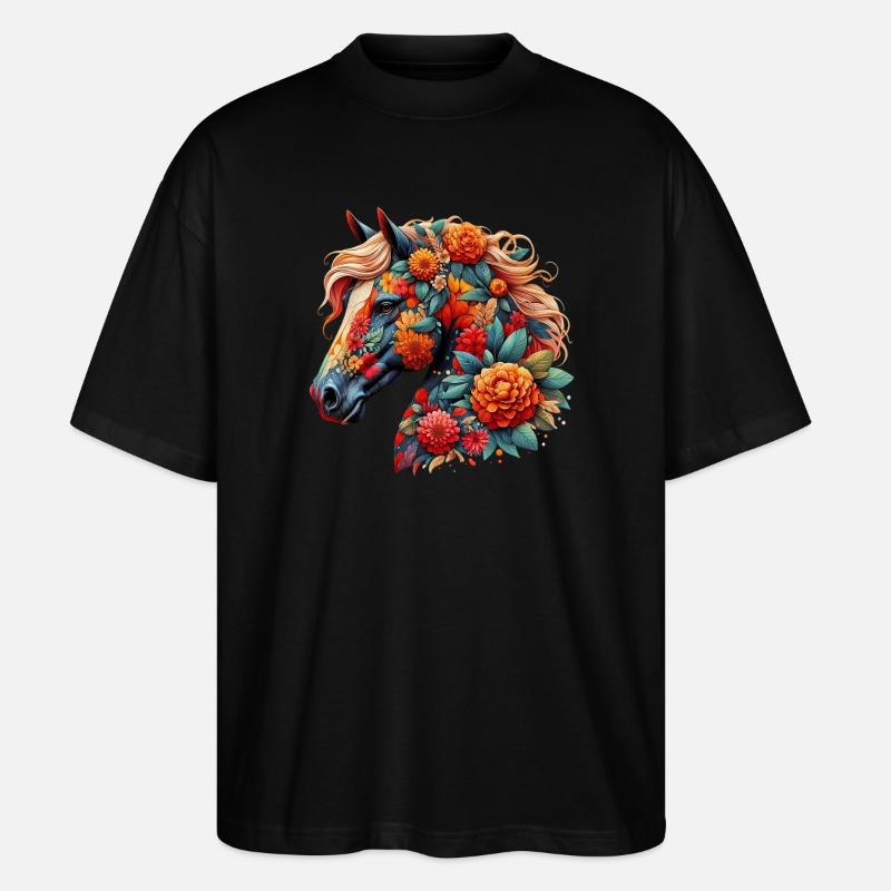 Pferd mit Blumen geschmückt - Stanley/Stella Oversized Unisex Bio T-Shirt Blaster 2.0 - Schwarz