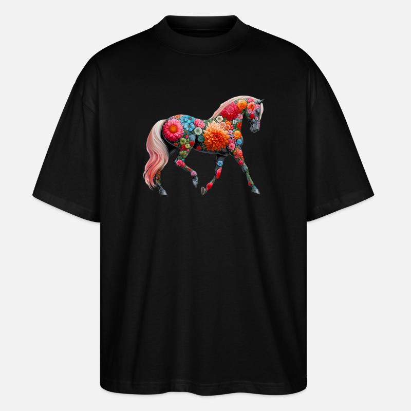 Pferd mit Blumen geschmückt - Stanley/Stella Oversized Unisex Bio T-Shirt Blaster 2.0 - Schwarz