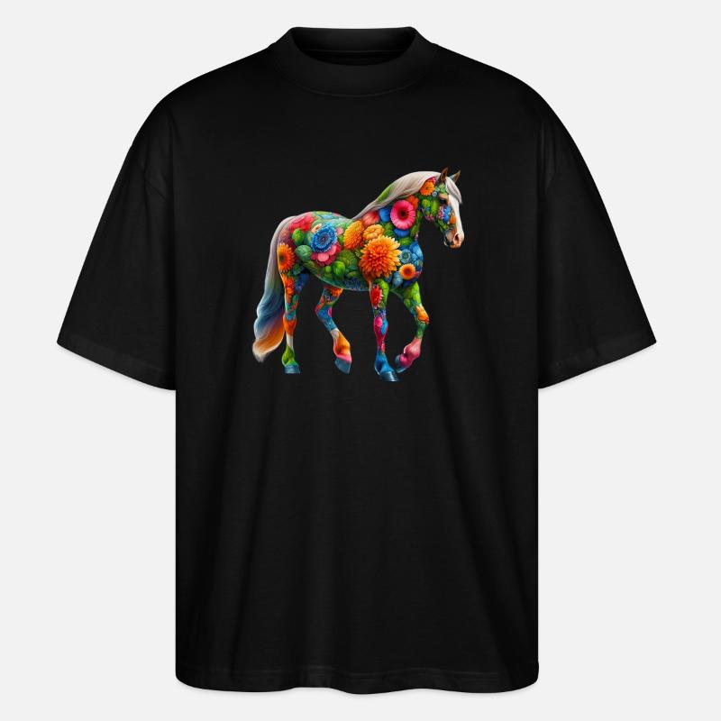 Pferd mit Blumen geschmückt - Stanley/Stella Oversized Unisex Bio T-Shirt Blaster 2.0 - Schwarz