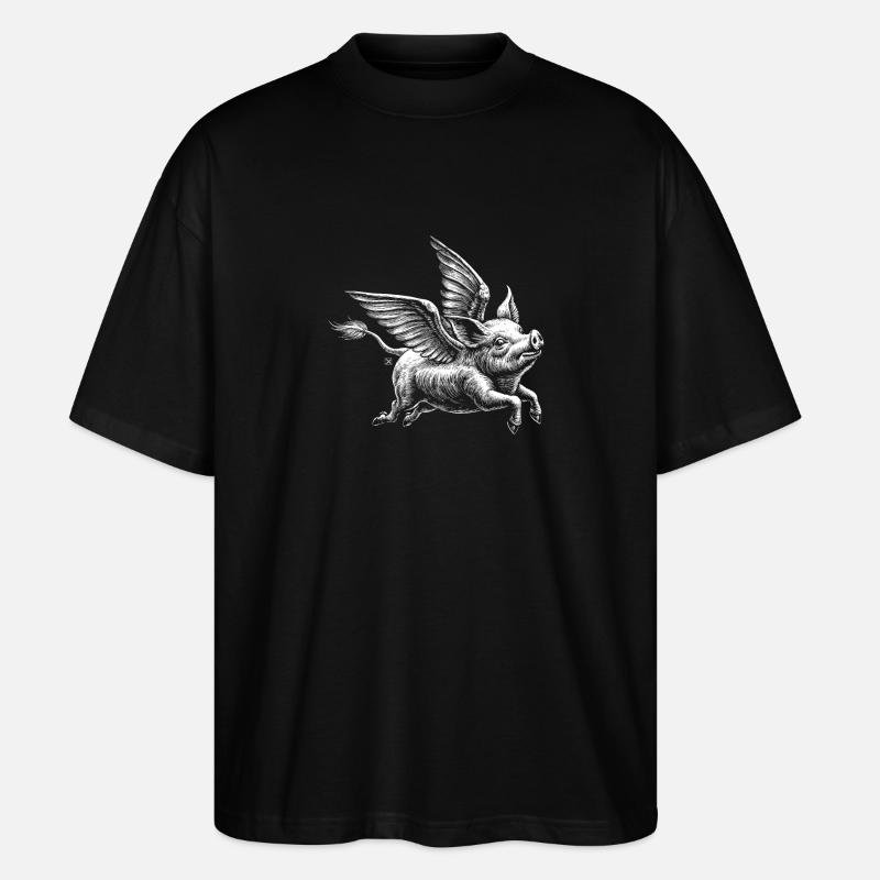 Cochon ailé : illustration rétro - T-shirt bio Blaster 2.0 coupe oversize Stanley/Stella Unisexe - noir