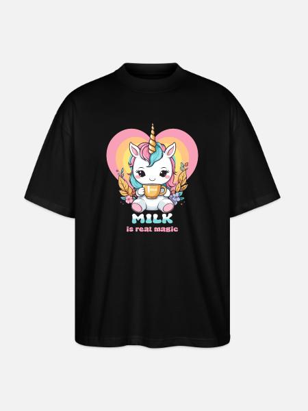 Süßes Milch Einhorn - Stanley/Stella Oversized Unisex Bio T-Shirt Blaster 2.0 - Schwarz