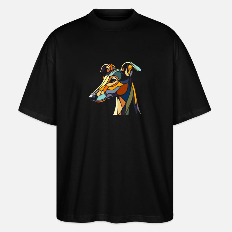 Windhundkopf im geometrischen Kunststil, Polygon - Stanley/Stella Oversized Unisex Bio T-Shirt Blaster 2.0 - Schwarz