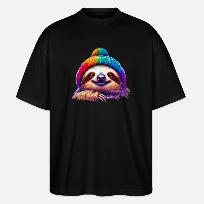 Sloth with wool cap hat - Stanley/Stella Oversized Unisex Organic T-shirt Blaster 2.0 - black