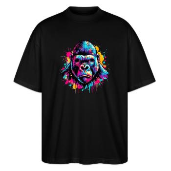 Gorilla - Stanley/Stella Oversized Unisex Bio T-Shirt Blaster 2.0 - Schwarz - Vorne - Alina (178cm) & Michal (187cm)