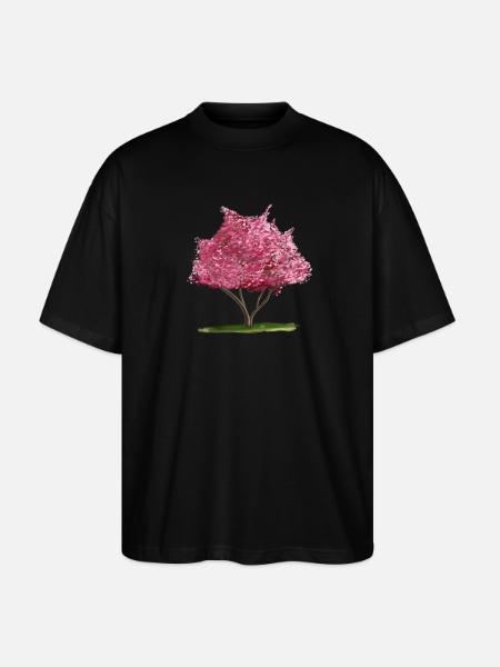 Pink Blossom Tree Watercolour - Stanley/Stella Oversized Unisex Organic T-shirt Blaster 2.0 - black