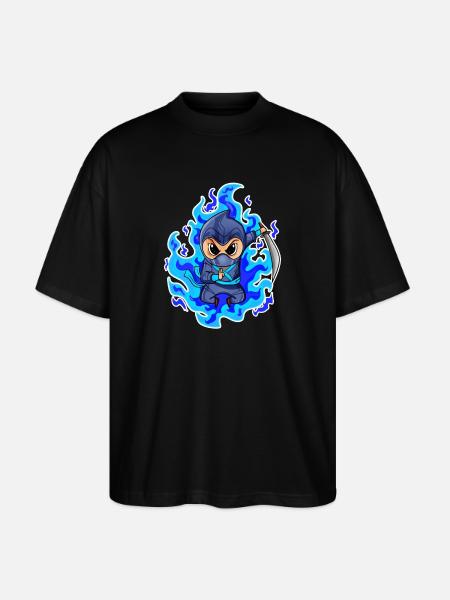Ninja Motif Fire Blue - Stanley/Stella Oversized Unisex Organic T-shirt Blaster 2.0 - black