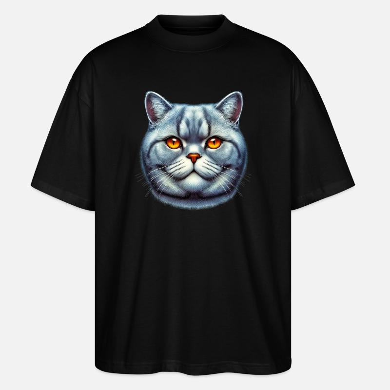 Chat British Shorthair - T-shirt bio Blaster 2.0 coupe oversize Stanley/Stella Unisexe - noir
