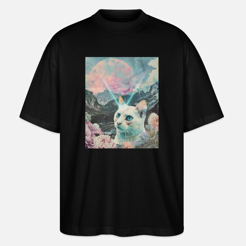 Comet cat between blooming peaks - Stanley/Stella Oversized Unisex Organic T-shirt Blaster 2.0 - black