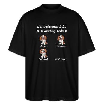 Carte humoristique pour l'éducation canine - T-shirt bio Blaster 2.0 coupe oversize Stanley/Stella Unisexe - noir - Devant - Alina (178cm) & Michal (187cm)