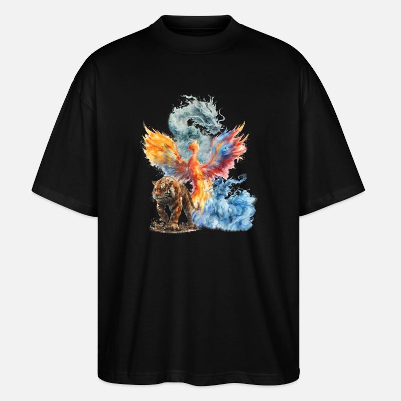 Aquarelle Phoenix Tigre Dragon - T-shirt bio Blaster 2.0 coupe oversize Stanley/Stella Unisexe - noir