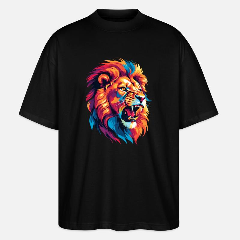 Mehrfarbiger Löwe - Stanley/Stella Oversized Unisex Bio T-Shirt Blaster 2.0 - Schwarz