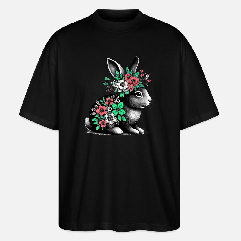Lapin aux fleurs - T-shirt bio Blaster 2.0 coupe oversize Stanley/Stella Unisexe - noir