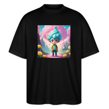 Kobold in het Sprookjesbos - Stanley/Stella Uniseks oversized bio T-shirt Blaster 2.0 - zwart - Voor - Alina (178cm) & Michal (187cm)