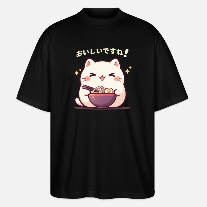 Chat qui mange des Ramens - T-shirt bio Blaster 2.0 coupe oversize Stanley/Stella Unisexe - noir