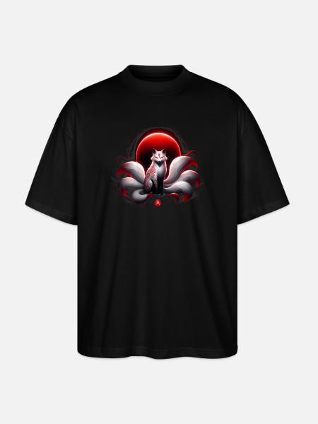 Crimson Kitsune Moon - Stanley/Stella Oversized Unisex Organic T-shirt Blaster 2.0 - black