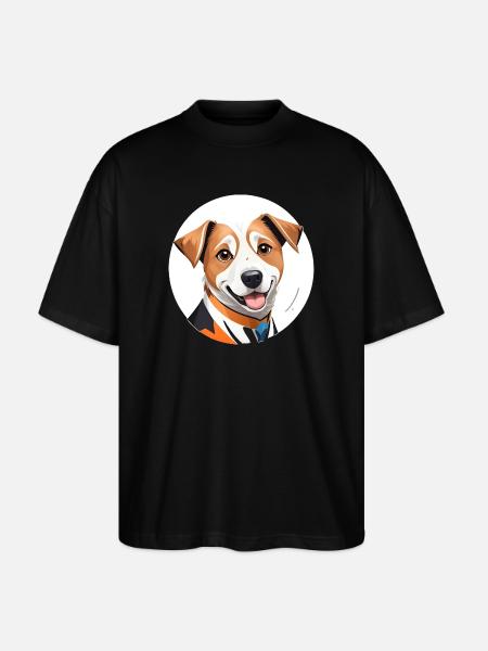 Portrait de chien amical stylisé - T-shirt bio Blaster 2.0 coupe oversize Stanley/Stella Unisexe - noir