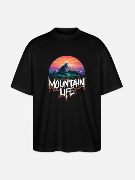 Breathtaking Mountain Moon with Sunset - Stanley/Stella Oversized Unisex Organic T-shirt Blaster 2.0 - black