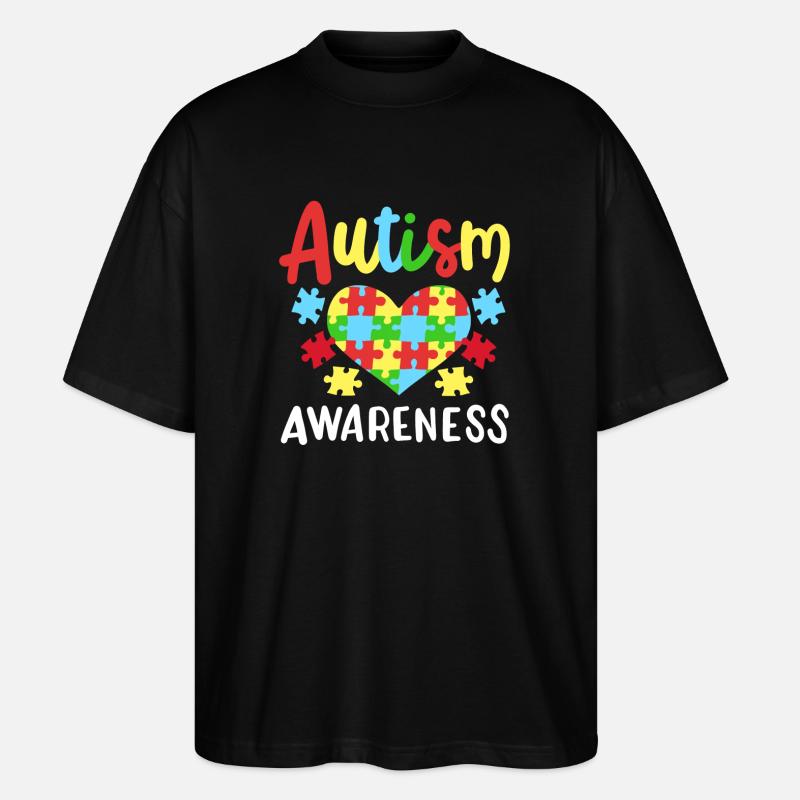 Autismus Puzzleteile Herz - Stanley/Stella Oversized Unisex Bio T-Shirt Blaster 2.0 - Schwarz