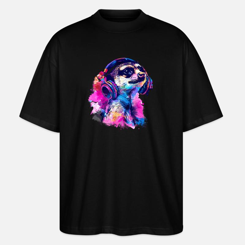 Erdmännchen Erdhündchen Scharrtier mit Kopfhörer - Stanley/Stella Oversized Unisex Bio T-Shirt Blaster 2.0 - Schwarz