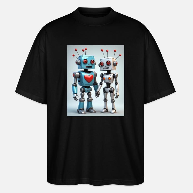 Roboter Pärchen - Stanley/Stella Oversized Unisex Bio T-Shirt Blaster 2.0 - Schwarz