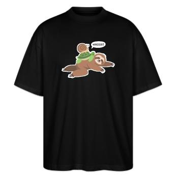 Faultier Schildkröte Schnecke - Stanley/Stella Oversized Unisex Bio T-Shirt Blaster 2.0 - Schwarz - Vorne - Alina (178cm) & Michal (187cm)