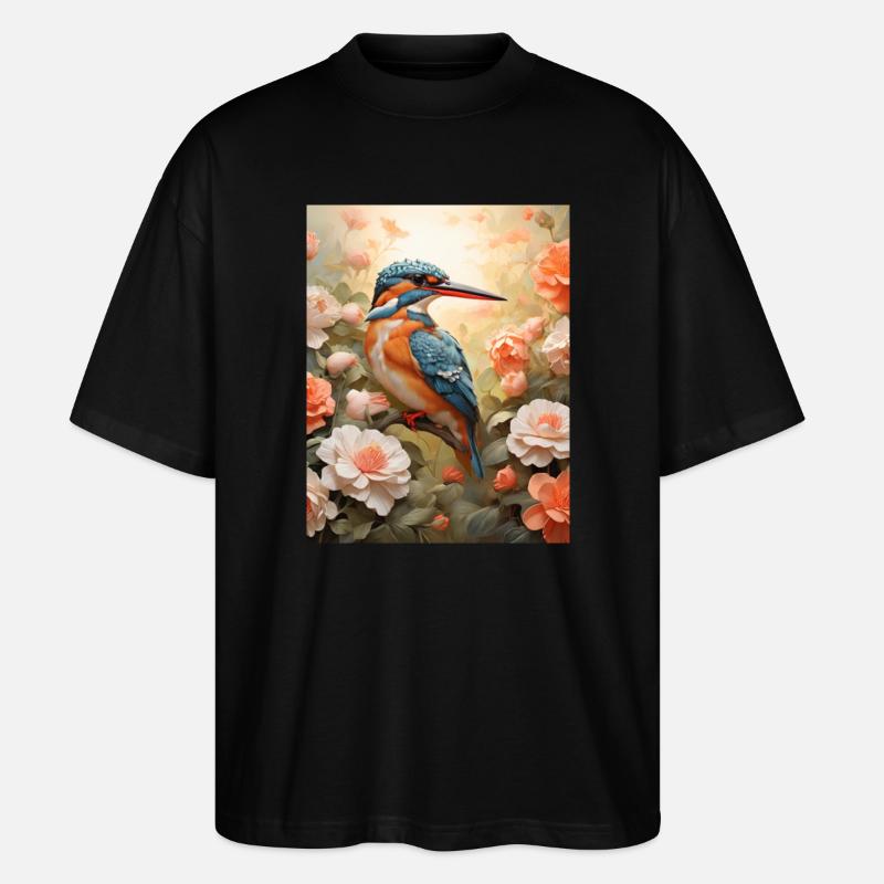 Eisvogel im Blütenmeer - Stanley/Stella Oversized Unisex Bio T-Shirt Blaster 2.0 - Schwarz