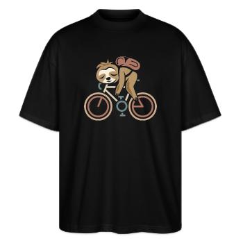 Retro Fahrrad Faultier Tour comic lustig Rennrad - Stanley/Stella Oversized Unisex Bio T-Shirt Blaster 2.0 - Schwarz - Vorne - Alina (178cm) & Michal (187cm)