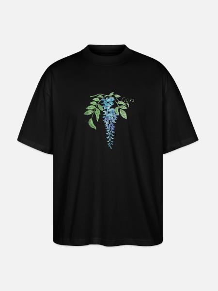 Wild Blue Wisteria Illustration - Stanley/Stella Oversized Unisex Organic T-shirt Blaster 2.0 - black