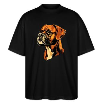 Deutscher Boxer Hunde Boxerverein German Boxer - Stanley/Stella Oversized Unisex Bio T-Shirt Blaster 2.0 - Schwarz - Vorne - Alina (178cm) & Michal (187cm)