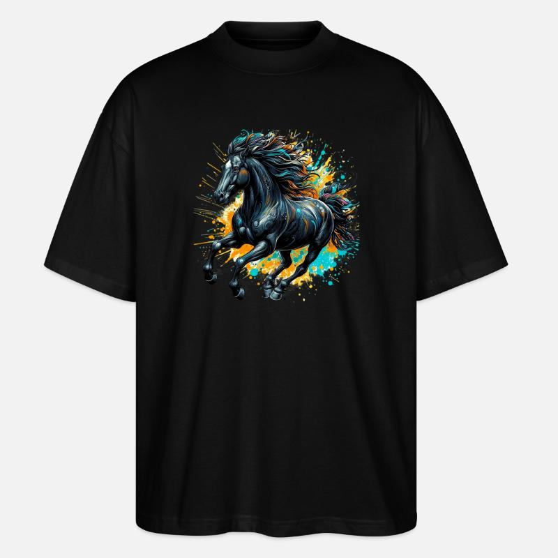Pferd - Stanley/Stella Oversized Unisex Bio T-Shirt Blaster 2.0 - Schwarz
