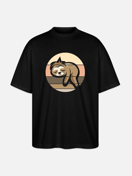 retro sloth comic icon sunset logo - Stanley/Stella Oversized Unisex Organic T-shirt Blaster 2.0 - black