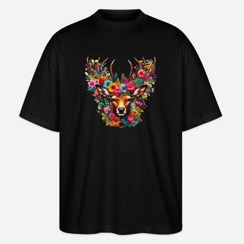 Hirsch mit Blumen geschmückt - Stanley/Stella Oversized Unisex Bio T-Shirt Blaster 2.0 - Schwarz
