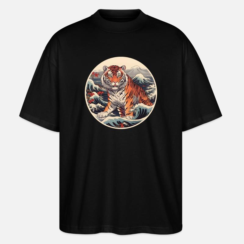 Vague du tigre Ukiyo-e Hokusai - T-shirt bio Blaster 2.0 coupe oversize Stanley/Stella Unisexe - noir