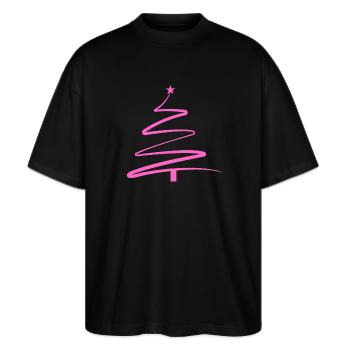 FROHE WEIHNACHTEN WEIHNACHTSBAUM FRAUEN - Stanley/Stella Oversized Unisex Bio T-Shirt Blaster 2.0 - Schwarz - Vorne - Alina (178cm) & Michal (187cm)