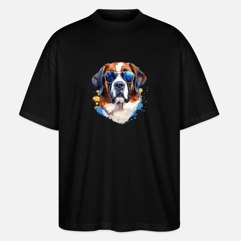 Bernhardiner mit Sonnenbrille - Stanley/Stella Oversized Unisex Bio T-Shirt Blaster 2.0 - Schwarz