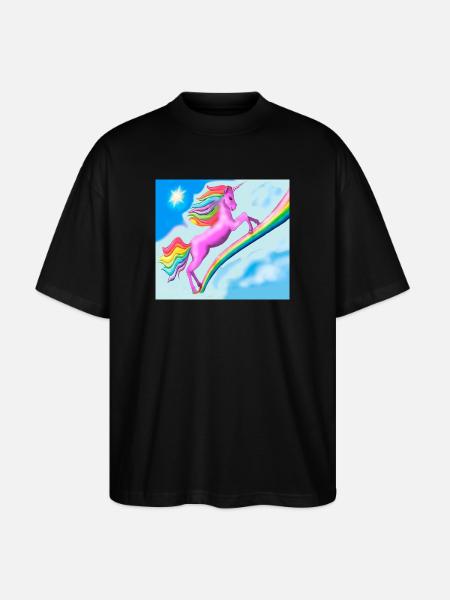 Licorne et arc-en-ciel - T-shirt bio Blaster 2.0 coupe oversize Stanley/Stella Unisexe - noir