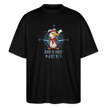 Bevor du fragst, Nee - Stanley/Stella Oversized Unisex Bio T-Shirt Blaster 2.0 - Schwarz - Vorne - Alina (178cm) & Michal (187cm)