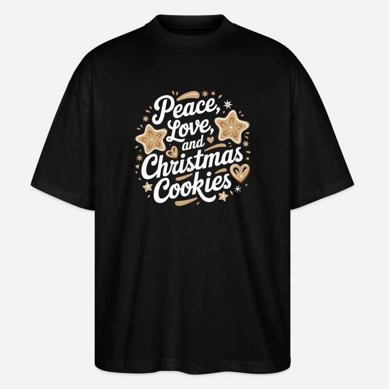 Frieden, Liebe und Weihnachtsplätzchen - Stanley/Stella Oversized Unisex Bio T-Shirt Blaster 2.0 - Schwarz