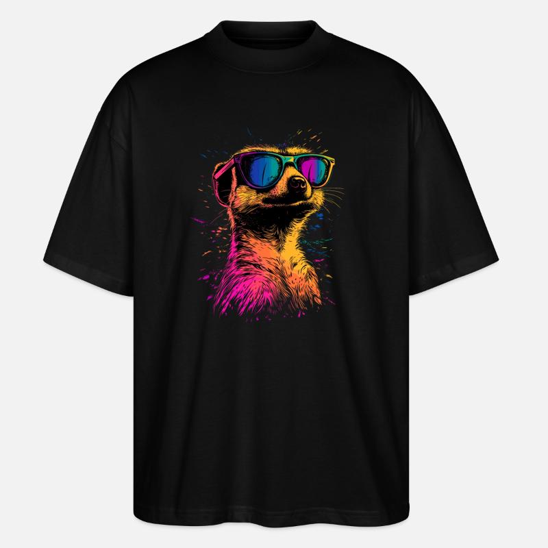 Erdmännchen Sonnenbrille Bunt Süßes Erdmännchen - Stanley/Stella Oversized Unisex Bio T-Shirt Blaster 2.0 - Schwarz