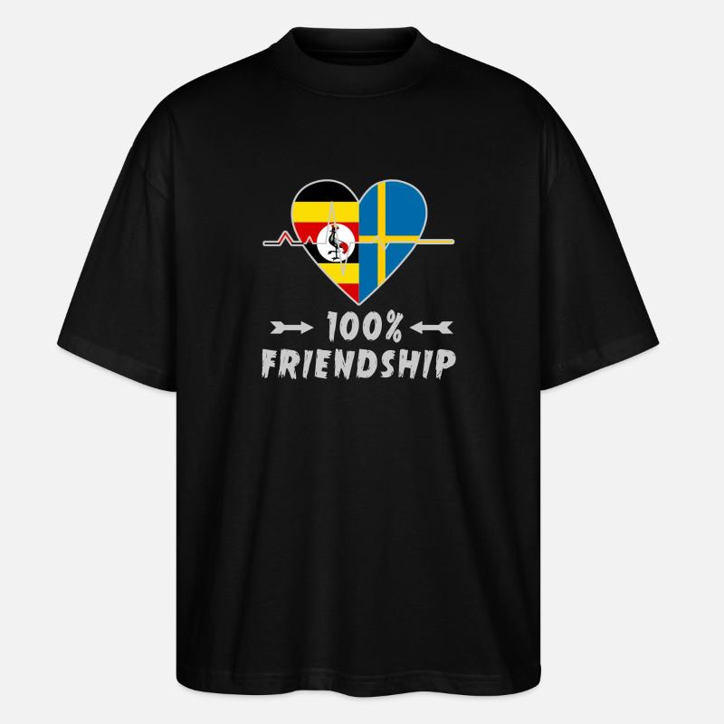 Uganda und Schweden 100% Freundschaft - Stanley/Stella Oversized Unisex Bio T-Shirt Blaster 2.0 - Schwarz