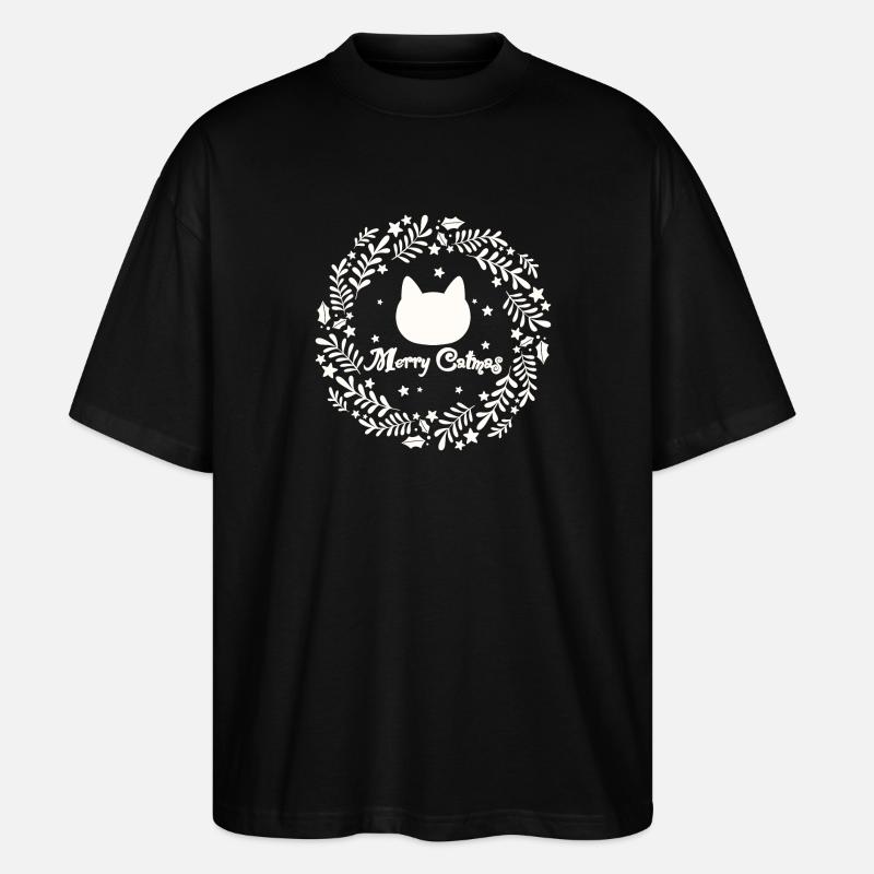 Weihnachtskranz mit Katze - Merry Catmas - Stanley/Stella Oversized Unisex Bio T-Shirt Blaster 2.0 - Schwarz