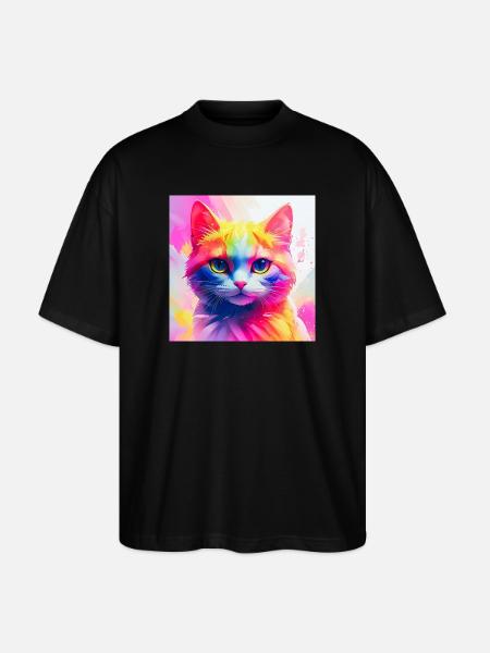 Vibrant Rainbow Cat Artwork - Stanley/Stella Oversized Unisex Organic T-shirt Blaster 2.0 - black