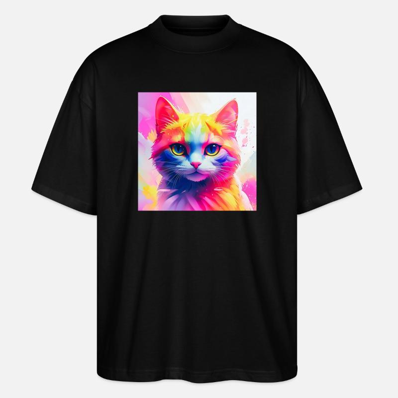 Lebendiges Regenbogenkatzen-Kunstwerk - Stanley/Stella Oversized Unisex Bio T-Shirt Blaster 2.0 - Schwarz