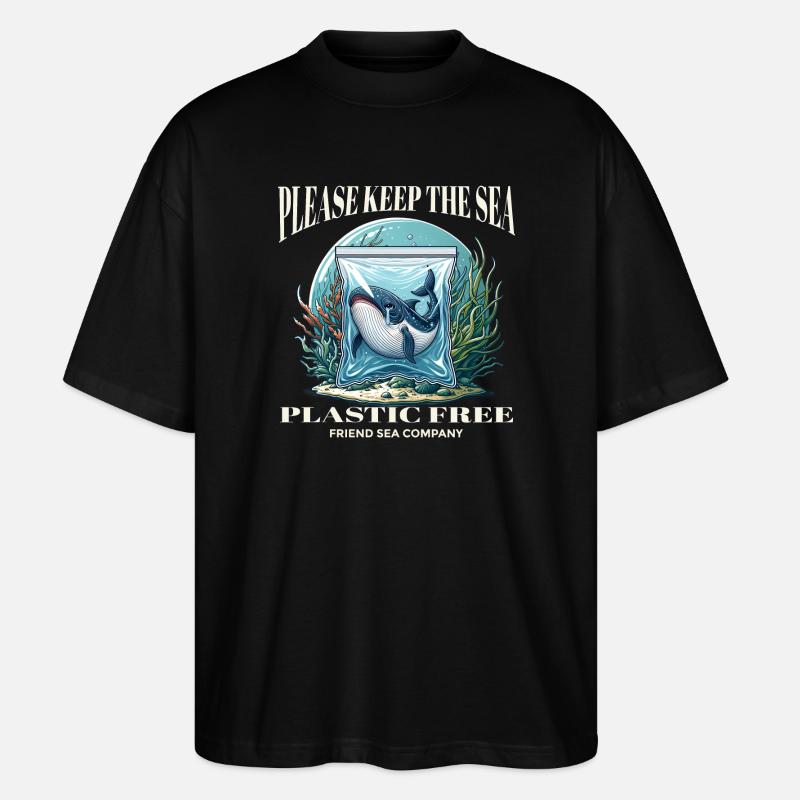 Les baleines et le plastique - T-shirt bio Blaster 2.0 coupe oversize Stanley/Stella Unisexe - noir