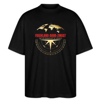 Koordinaten Fischland-Darß-Zingst - Stanley/Stella Oversized Unisex Bio T-Shirt Blaster 2.0 - Schwarz - Vorne - Alina (178cm) & Michal (187cm)