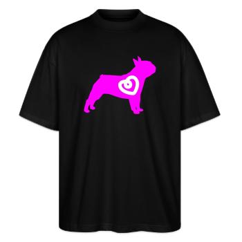 Mops Silhouette Herz Hunde Fan Liebe Love mögen - Stanley/Stella Oversized Unisex Bio T-Shirt Blaster 2.0 - Schwarz - Vorne - Alina (178cm) & Michal (187cm)
