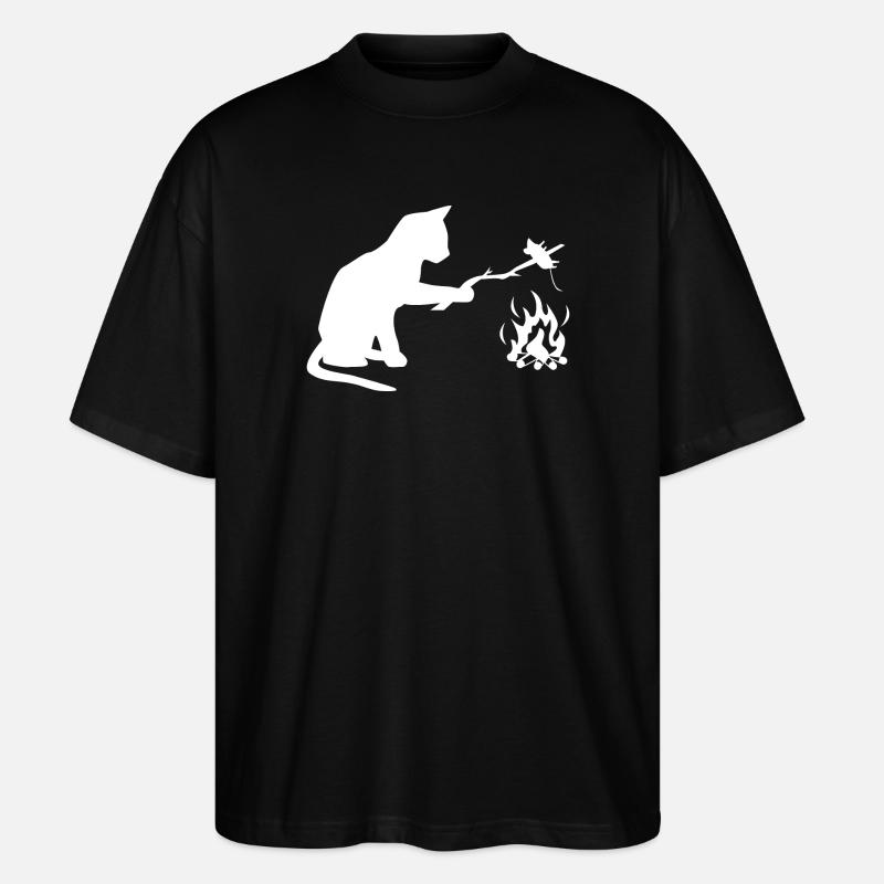 Chat au barbecue, camping, BBQ - T-shirt bio Blaster 2.0 coupe oversize Stanley/Stella Unisexe - noir