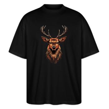 Deer, Antlers, Hunting, Deer, Reindeer, Red Deer, Hunter - Stanley/Stella Oversized Unisex Organic T-shirt Blaster 2.0 - black - Front - Alina (178cm) & Michal (187cm)